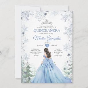 Convite Pastel Blue Princess Winter Forest Quinceañera