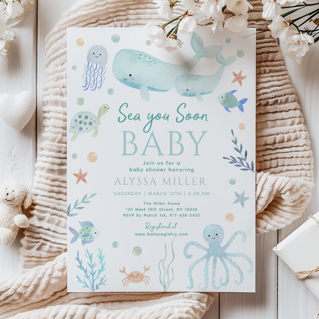 Convite Pastel Blue Sea You Soon Under the Sea Baby Shower (Criador carregado)