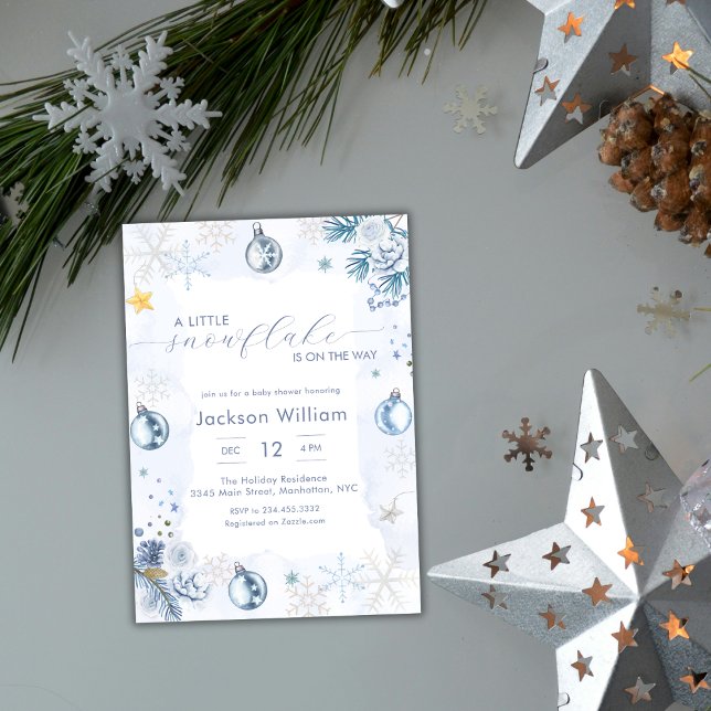 Convite Pastel Blue Snowflake Floral Winter Baby Shower (Pastel Blue Snowflake Floral Winter Baby Shower Invitation)