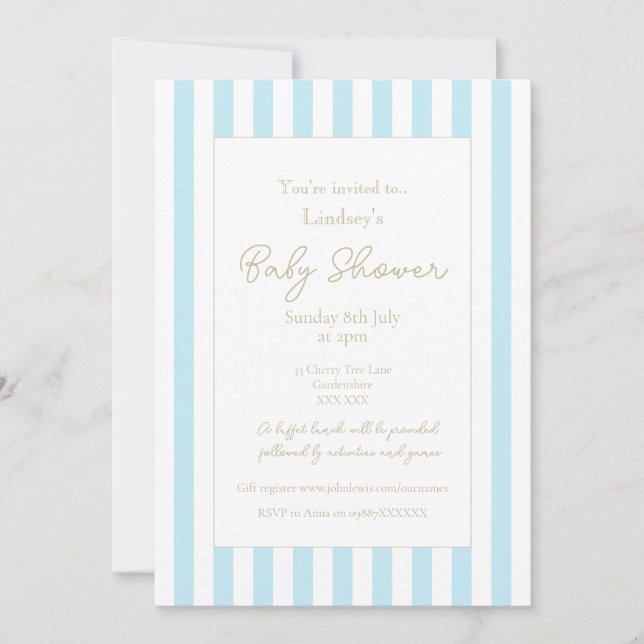 Convite Pastel Blue Stripe Baby Shower Invitation (Frente)