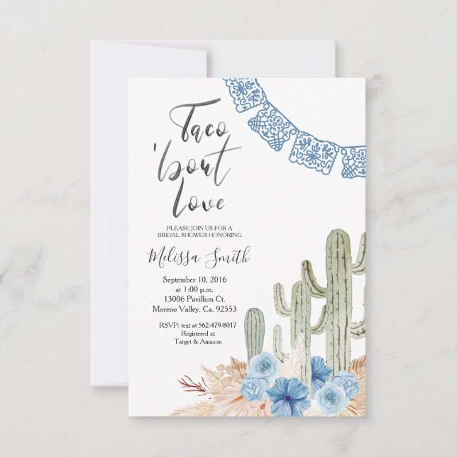 Convite Pastel Blue Taco 'bout Love Bridal Shower Floral (Frente)