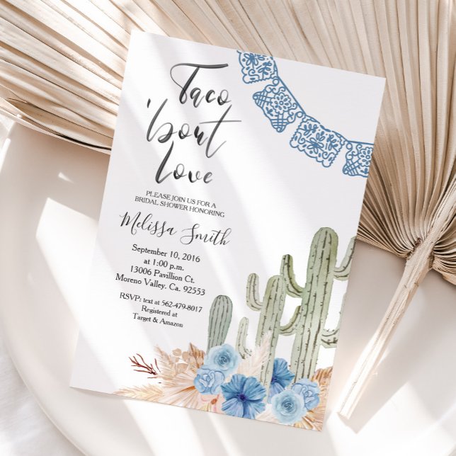 Convite Pastel Blue Taco 'bout Love Bridal Shower Floral (Criador carregado)