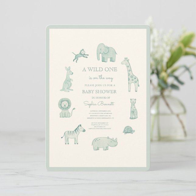 Convite Pastel Blue Watercolor Safari Animals Baby Shower (Criador carregado)