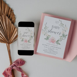 Convite Pastel Blush Floral Chá de fraldas