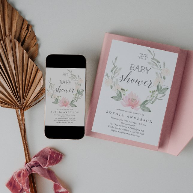 Convite Pastel Blush Floral Chá de fraldas (Criador carregado)