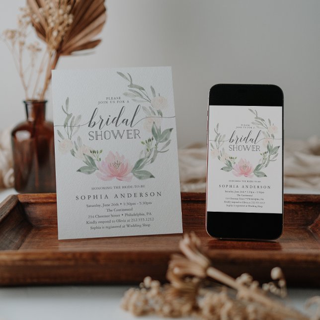 Convite Pastel Blush Floral Chá de panela (Criador carregado)