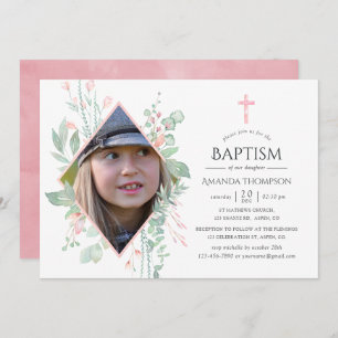 Convite Pastel Blush Greenerm Baptism ou Christening