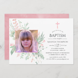 Convite Pastel Blush Greenerm Baptism ou Christening