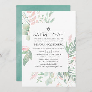 Convite Pastel Blush Greenery Bat Mitzvah