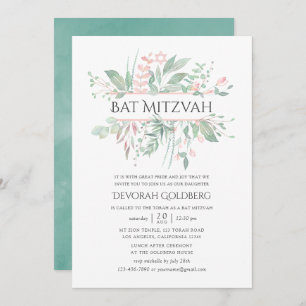 Convite Pastel Blush Greenery Bat Mitzvah