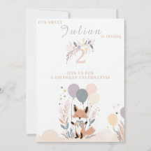 Pastel Boho Baby Fox e Balões Aniversário