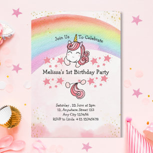 Convite Pastel Bonito Unicorn e Festa de aniversário Arco-
