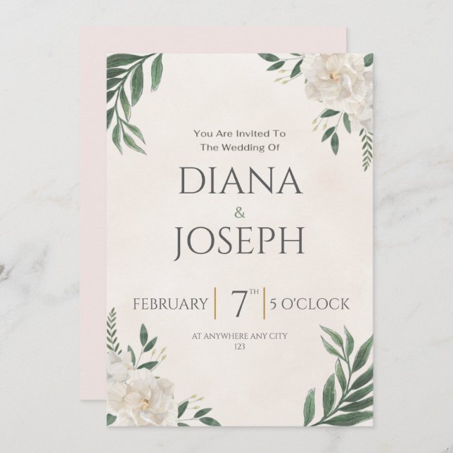 Convite Pastel  Botanical Wedding Invitation | EditabLE (Frente/Verso)