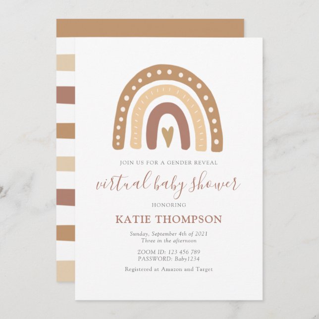 Convite Pastel Brown Rainbow Gênero Revelação Chá de frald (Frente/Verso)
