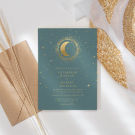 Convite Pastel Celestial Dourado Casamento da Lua