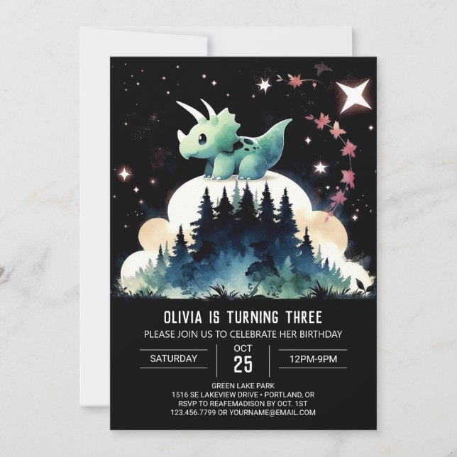 Convite Pastel Chic Triceratops Aniversário (Frente)