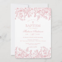 Pastel Chinoiserie Vintage Batismo Floral Rosa