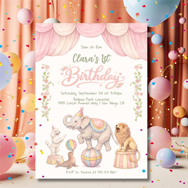 Convite Pastel Circus Birthday Party (Criador carregado)