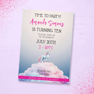 Convite Pastel Cloud Unicorn Dreamscape Girl 10th Birthday