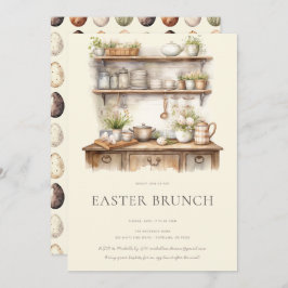 Convite Pastel Cream & Brown Vintage Kitchen Easter Brunch