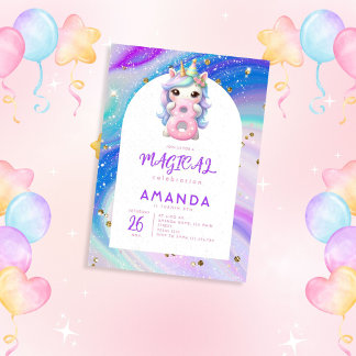 Convite Pastel Cute Unicorn Girl oitavo aniversário