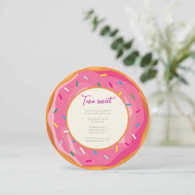 Convite Pastel d'água Dois doce segundo aniversário (Em pé/Frente)