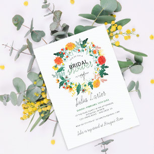 Convite Pastel Dahlia Wildflower Wreath Chá de panela