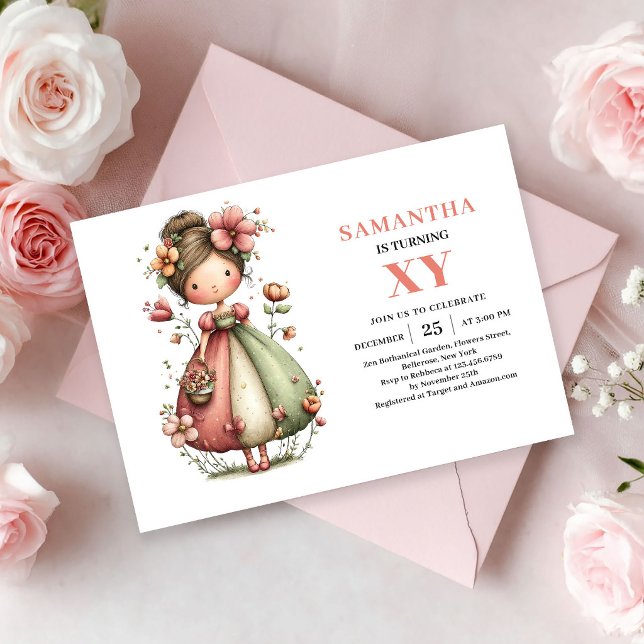 Convite Pastel de Aniversário da Garota Fada Fofa  (Whimsy Cute Fairy Girl Birthday Pastel invitation)