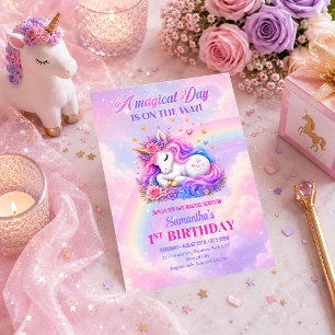 Convite Pastel de Aniversário da Menina Unicórnio