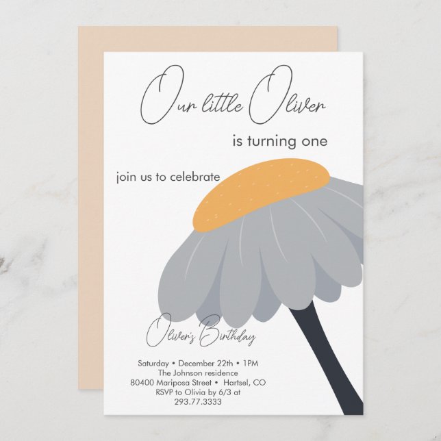 Convite Pastel de Flor da Primeira Festa de aniversário da (Frente/Verso)