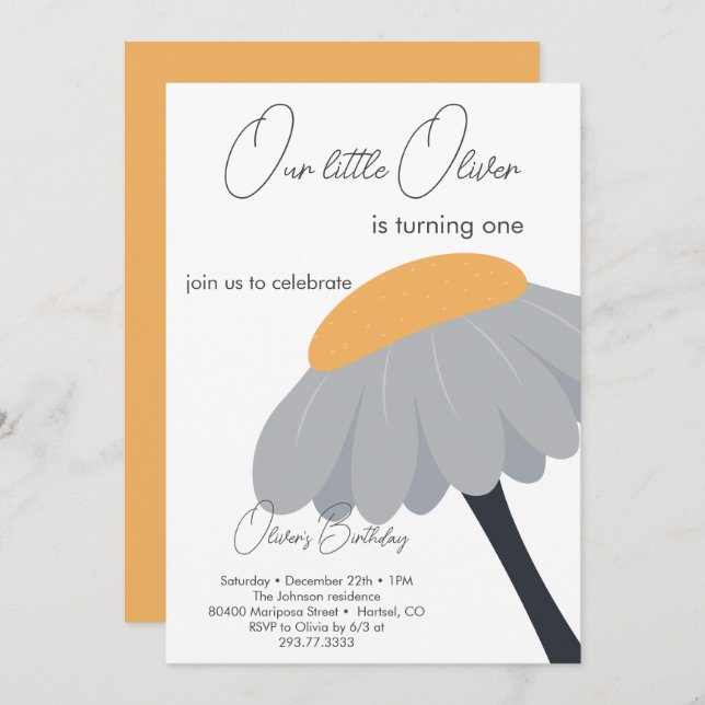 Convite Pastel de Flor da Primeira Festa de aniversário da (Frente/Verso)