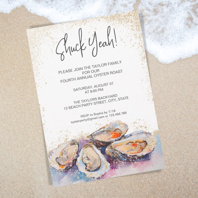 Convite pastel de ostra-de-verão, pastel (pastel watercolor oyster party invitation)