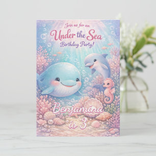 Convite Pastel Debaixo do Mar Garotinha de Aniversário Fes