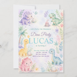 Convite Pastel Dinosaur Birthday Invitation Editable