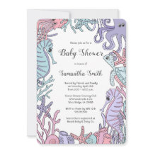 Convite Pastel do chá de fraldas da vida marinha