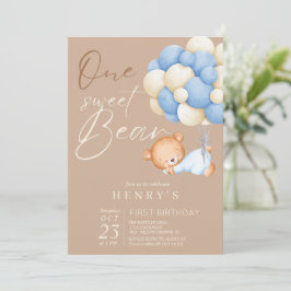 Convite Pastel do primeiro aniversario do Woodland Bear Bo