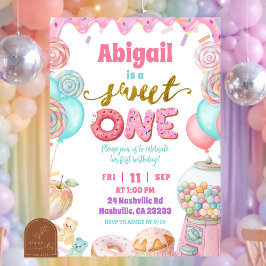 Convite Pastel Donut SweetOne First Birthday party Invitat