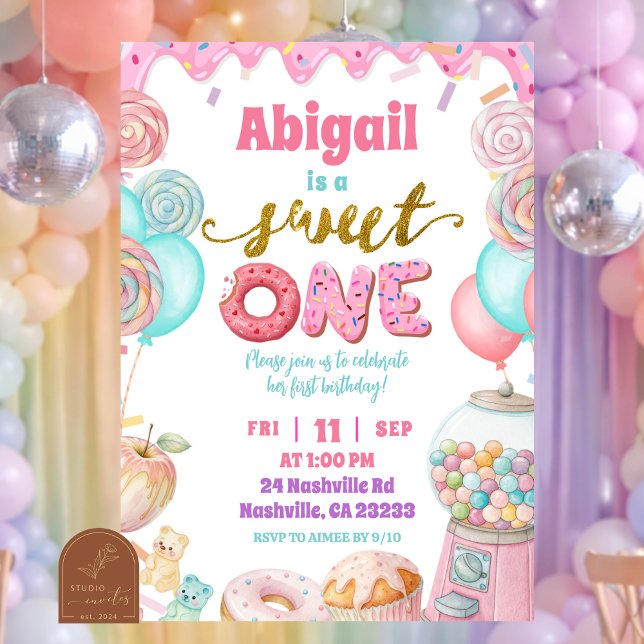 Convite Pastel Donut SweetOne First Birthday party Invitat (Criador carregado)