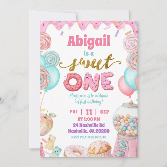 Convite Pastel Donut SweetOne First Birthday party Invitat (Frente)