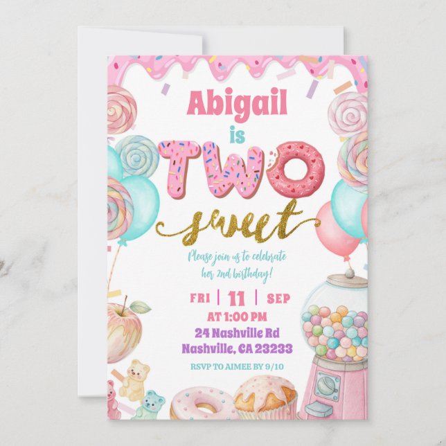 Convite Pastel Donut Two Sweet 2nd Birthday party Invitati (Frente)