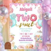 Pastel Donut Two Sweet 2nd Birthday party Invitati