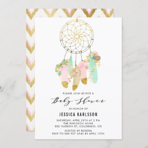 Convite Pastel Dreamcatcher Faux Gold Foil Chá de fraldas