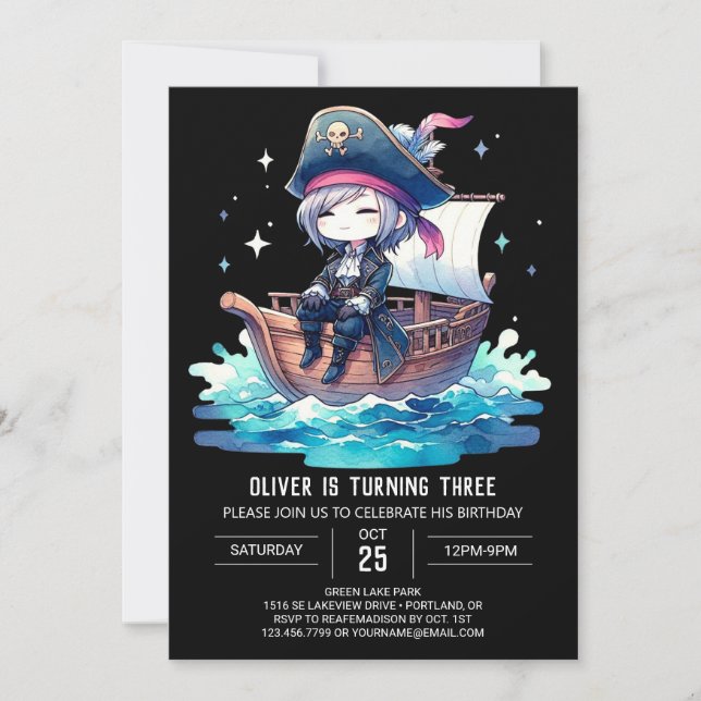 Convite Pastel Dreamy Pirate Birthday (Frente)
