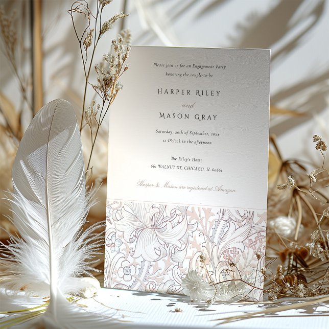 Convite Pastel Elegante da Lily do Ouro festa de noivado (Criador carregado)