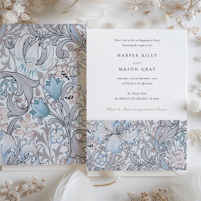 Convite Pastel Elegante da Lily do Ouro festa de noivado (Criador carregado)