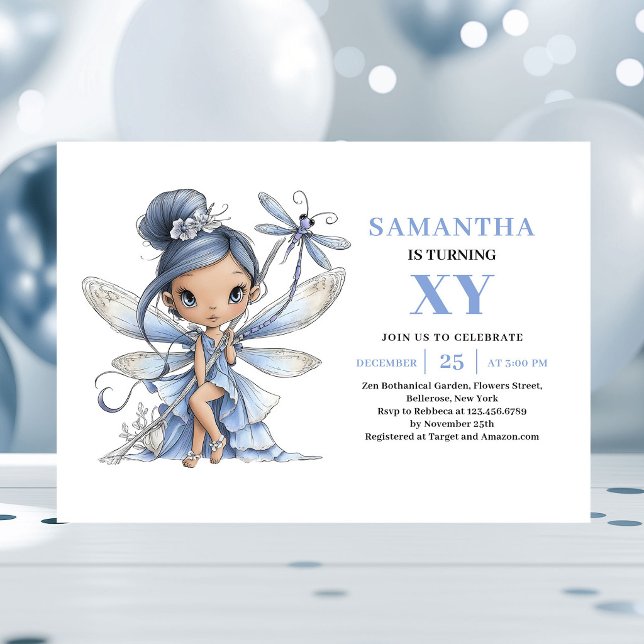 Convite Pastel Encantado para 6º Aniversário da Me (Blue Fairy Girl 6th Birthday Whimsy Pastel invitation)