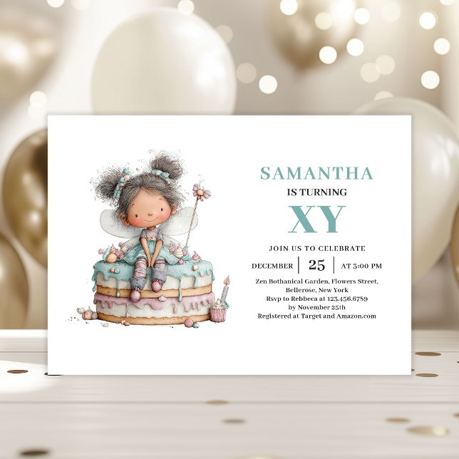 Convite Pastel Encantado para o 6º Aniversário da  (Cute Fairy Girl 6th Birthday Whimsy Pastel invitation)