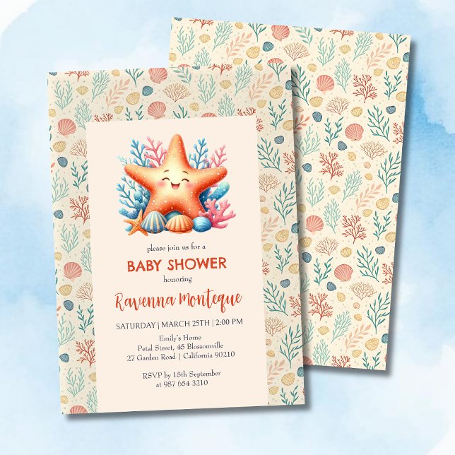 Convite Pastel Estrela do Mar do Bebê Personalizado Chá de (Criador carregado)
