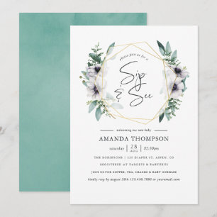 Convite Pastel Eucalyptus Anemone Sip Geométrico e Consult