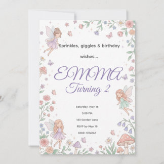 Convite Pastel Fairy Garden Birthday Invitation | Editable